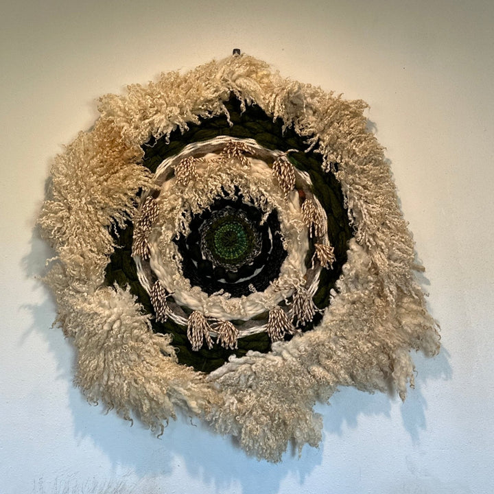 Nature-Inspired Circular Woolen Tapestry with Teeswater Locks - Heritage Woolworks -