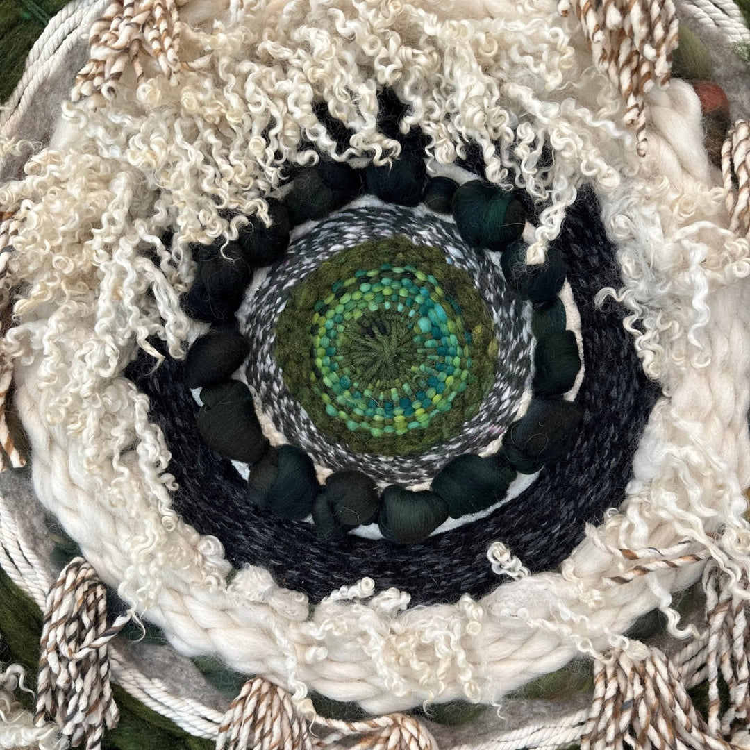 Nature-Inspired Circular Woolen Tapestry with Teeswater Locks - Heritage Woolworks -