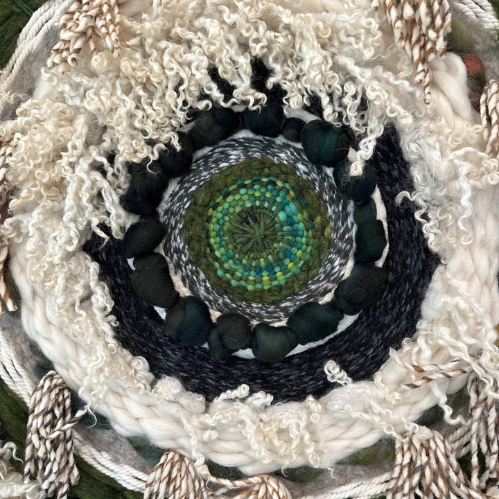 Nature-Inspired Circular Woolen Tapestry with Teeswater Locks - Heritage Woolworks -